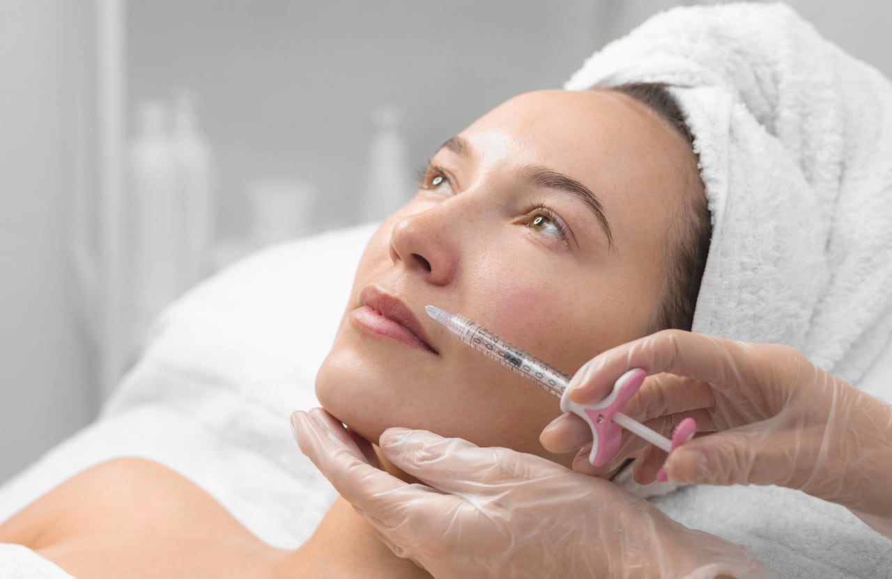 woman receiving a dermal filler injection at a spa