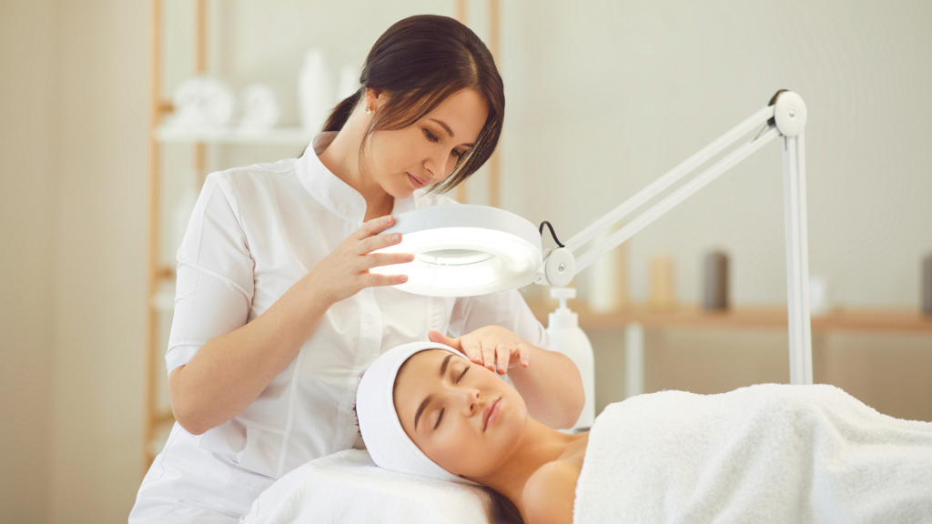 A skin specialist assesses the patient’s skin health and condition to ensure proper treatment.