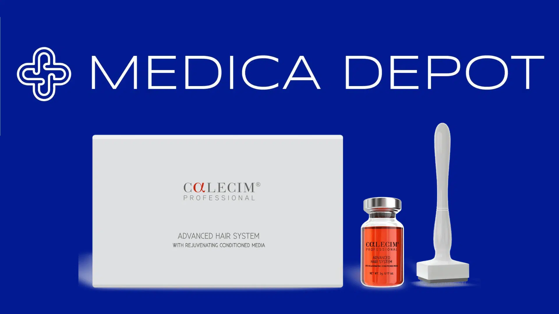 The Medica Depot logo and the Calecim Advanced Hair System product.