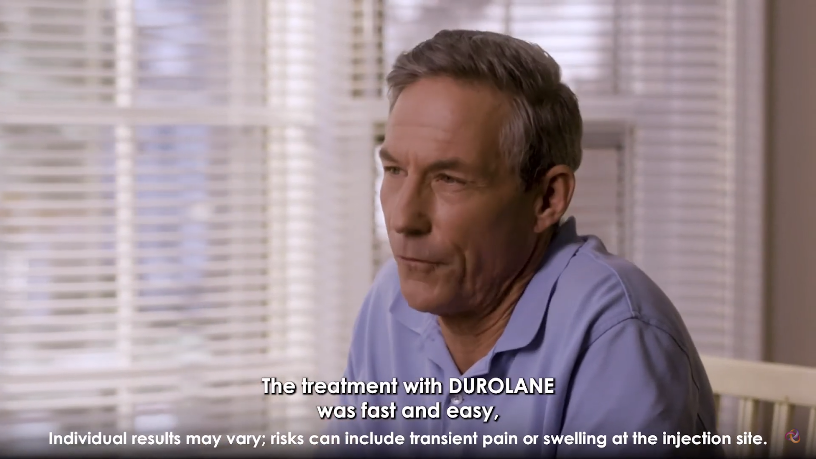 A screenshot from a Durolane patient testimonial video.