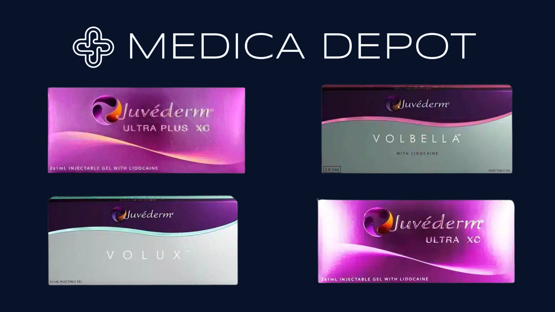 Four Juvederm dermal fillers for treating facial skin concerns.