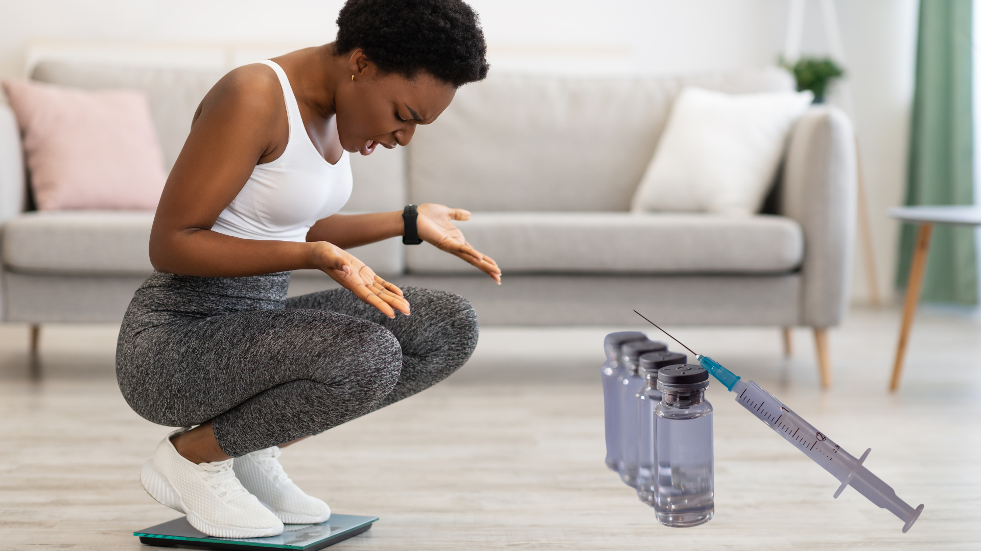 An individual checking their weight after their treatment.