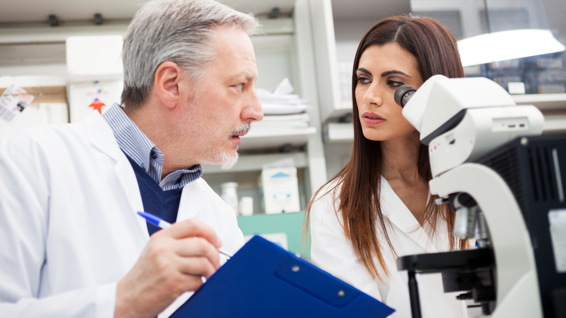 Medical practitioners discussing about a product or treatment.