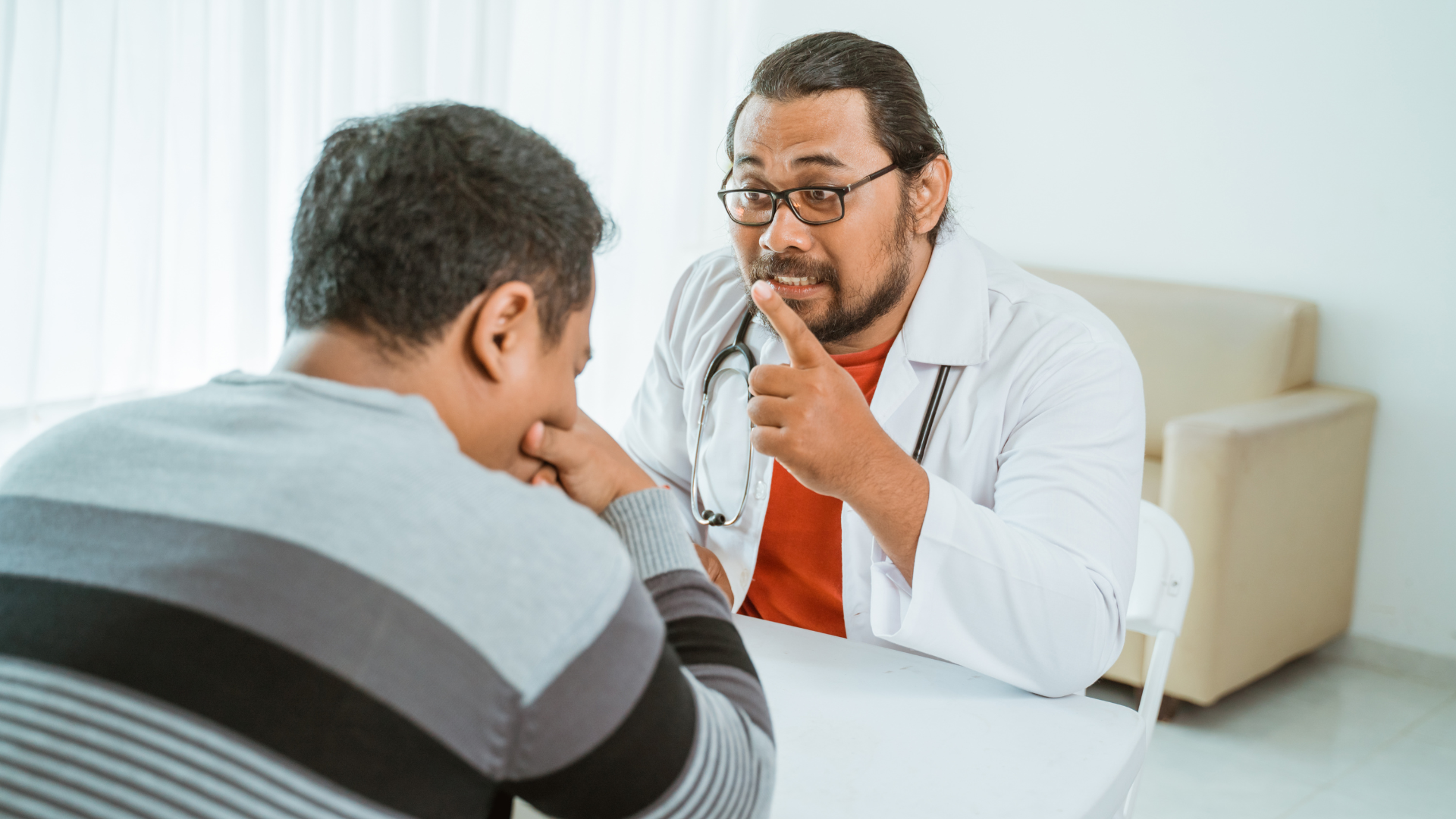 A healthcare provider discussing the warnings and precautions to the patient.