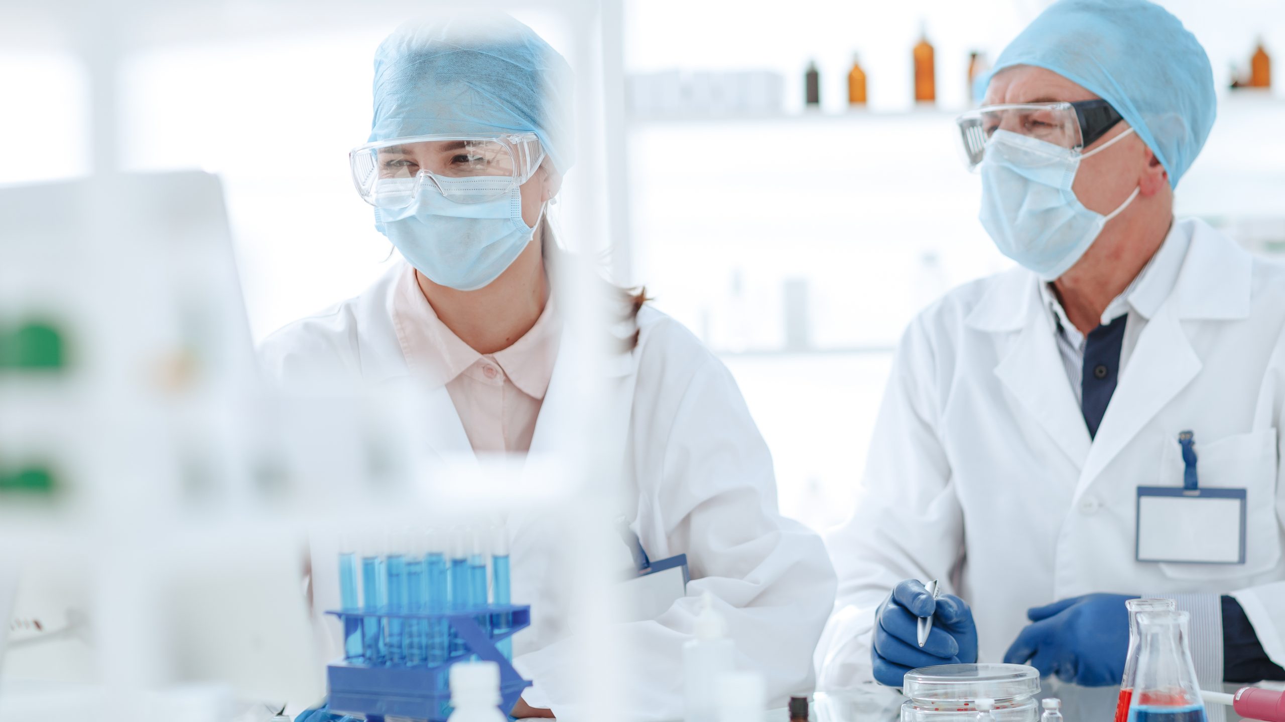 Medical researchers in a pharmaceutical laboratory.