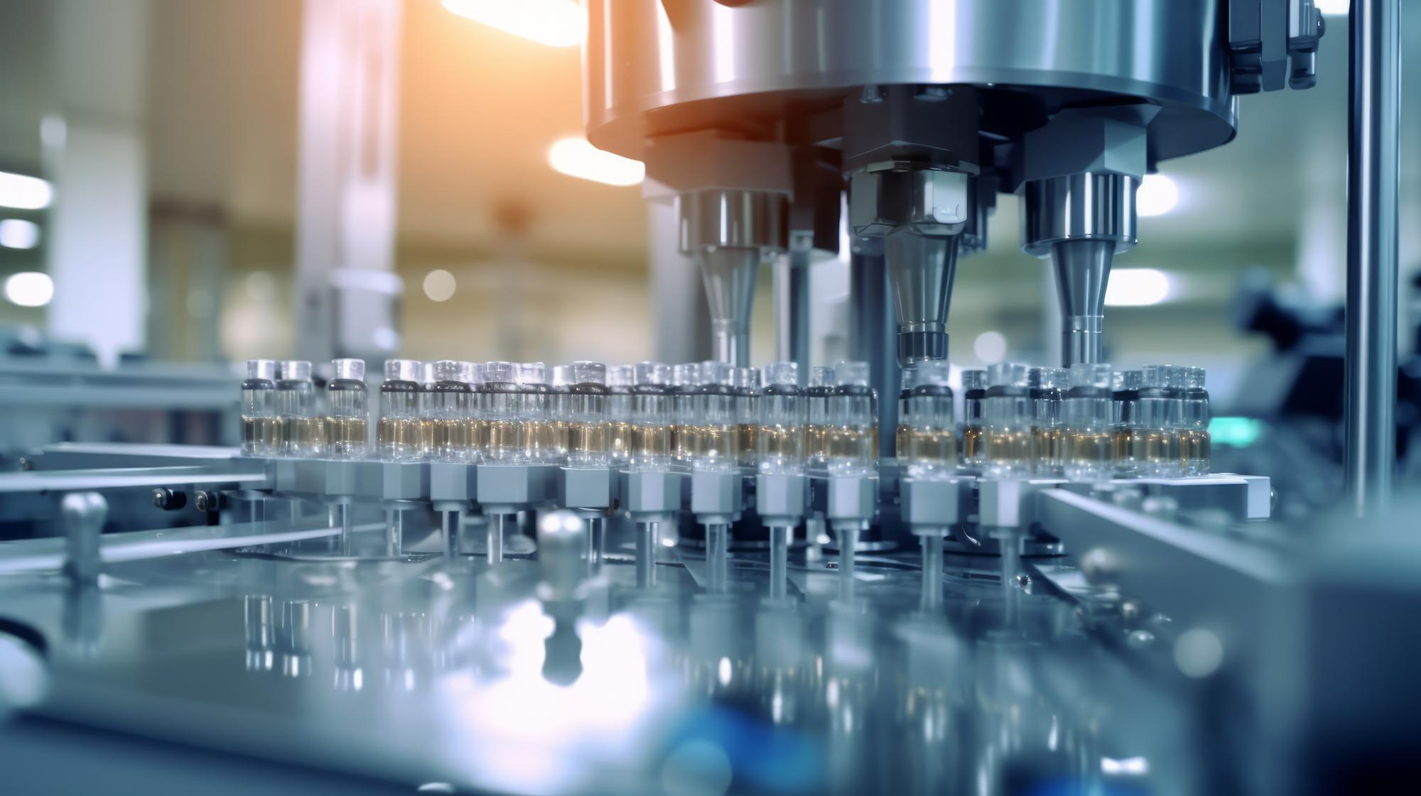 Manufacturing process of solutions in a pharmaceutical factory.