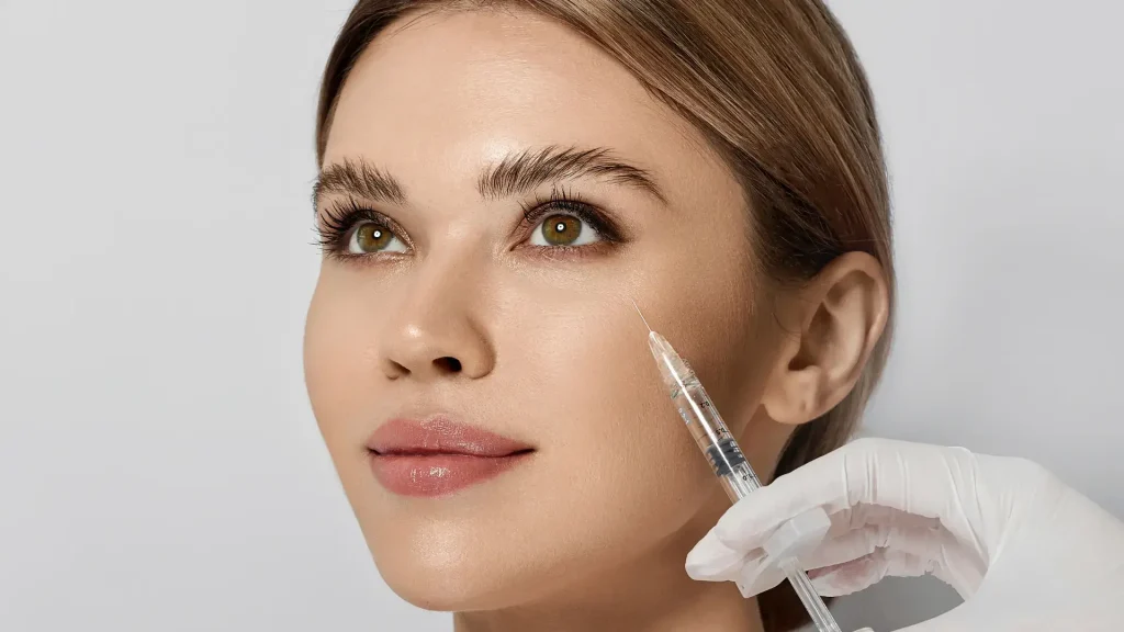 A medical professional administering an injection into the patient's cheek area.