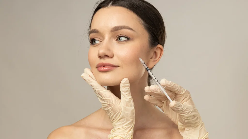 An individual undergoing a facial injection.