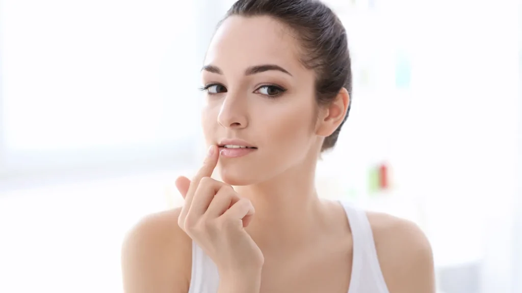 An individual applying proper lip routine post-treatment.