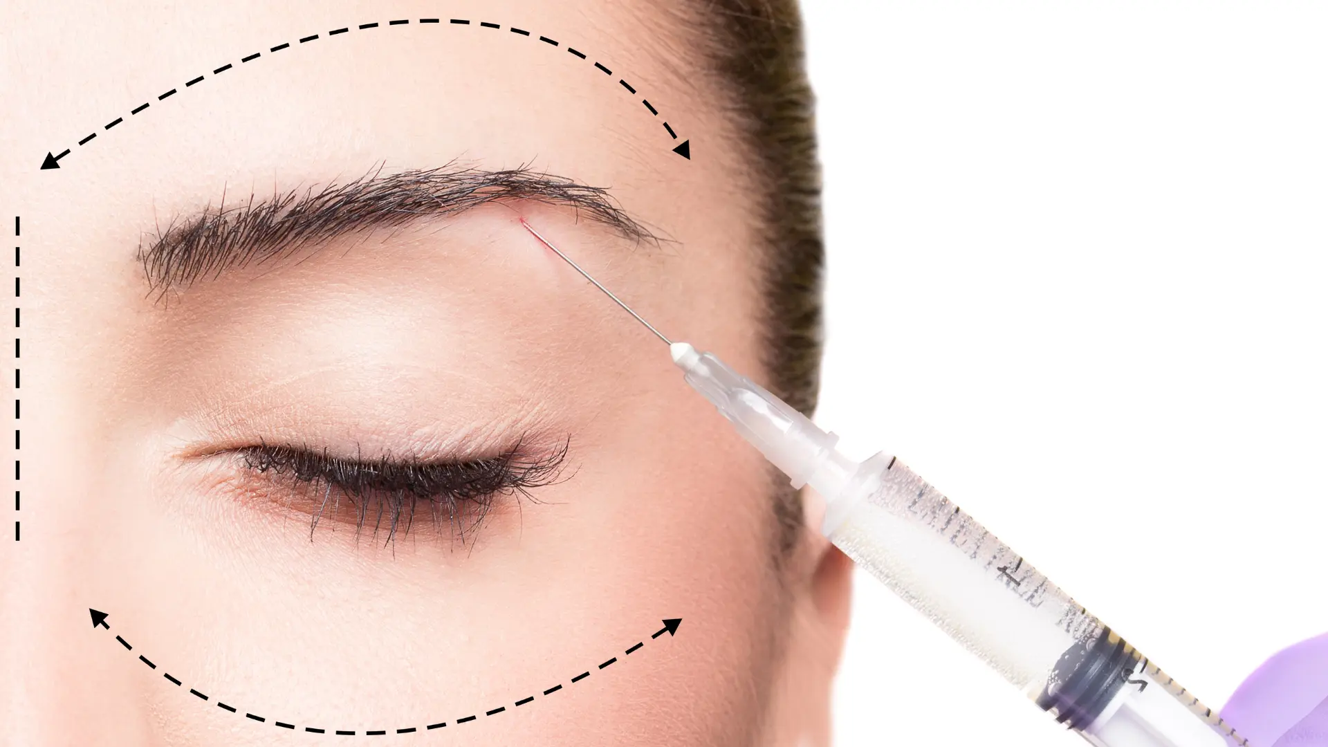 A medical professional administering an injection in the patient's eye area.