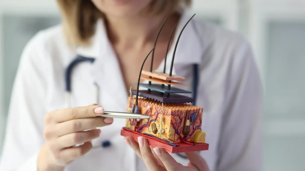 A medical professional explaining facial anatomy.